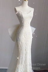 Timeless Mermaid Sweetheart Lace White Satin Wedding Dresses